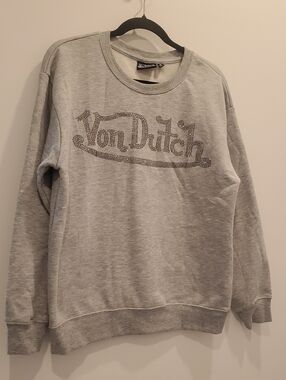 Von Dutch Light Gray Crewneck with Rhinestone Logo